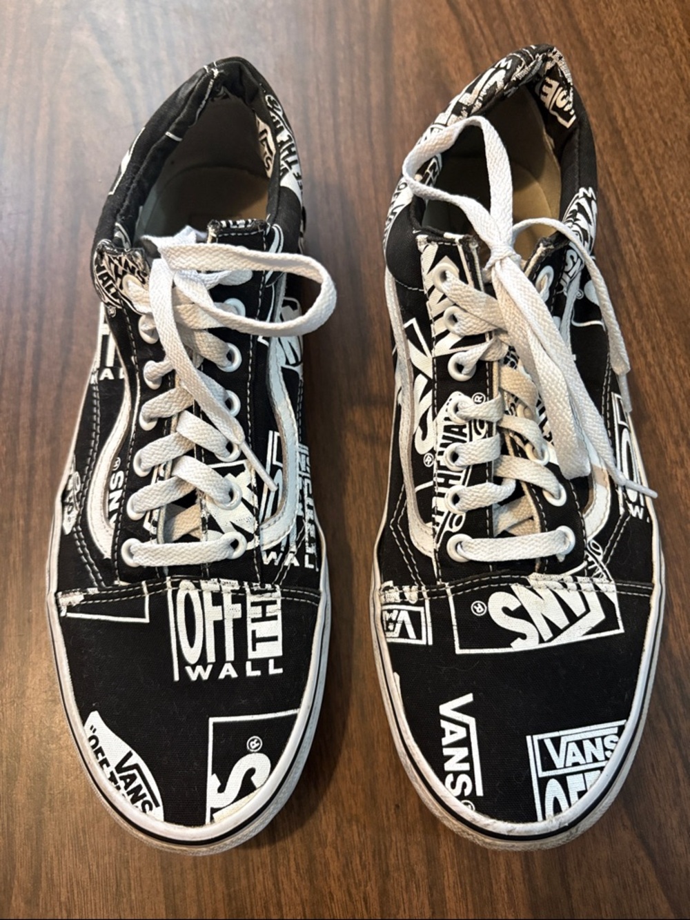 Vans Size 11.5 Black & White Old Skool Logo Mix Canvas Low Top Sneakers